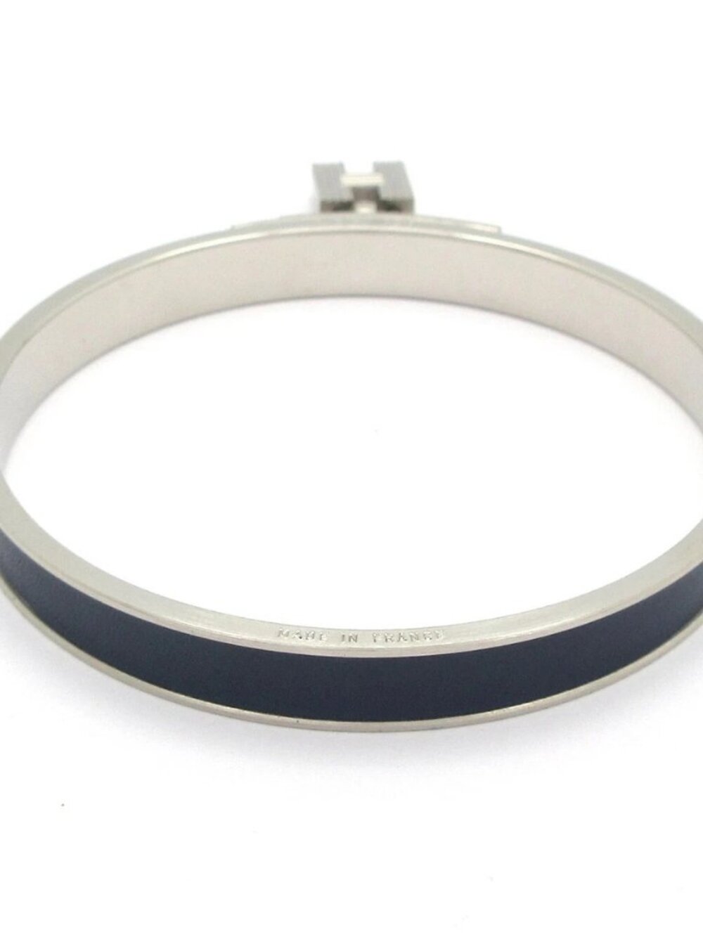 HERMES Kelly Bangle Silver Navy Hardware Leather Bangle - Picture 3 of 5